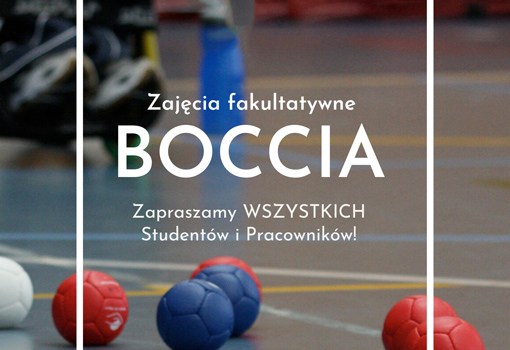 napis Boccia w tle boisko i piłki