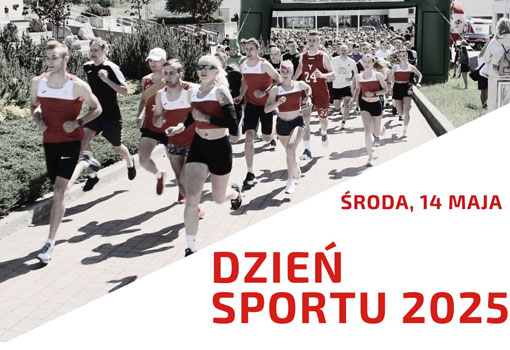 Baner promujący wydarzenie, w tle biegacze